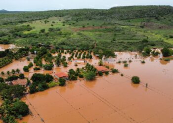 Imagem aérea do povoado Bogó após as chuvas deste domingo, 18 de fevereiro. Foto: Divulgação.