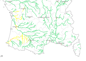 L'Adour en crue dans les Landes placées en alerte météo vigilance orange