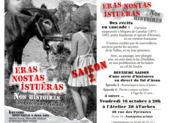 A la campagne Vendredi 16 octobre à 20h Eras nostas istuèras, Nos histoires des récits en cascade, Lecture spectacle à deux voix par Hélène Force et Manuelle Denisse.