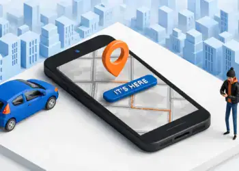 A ride-share driver holding a smartphone, looking at the road ahead, representing the gig worker and the platform interface.