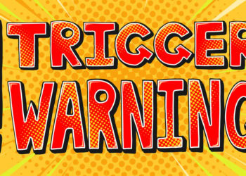 Trigger warning sign comic style, caution alert notice, bold red and yellow warning graphic for sensitive content, online psychology news, mental health awareness, psychological triggers, PsyPost psychology news website, mental health topic warning, pop art warning sign, expressive warning graphic for psychological topics, relevant for mental health and psychology discussions, eye-catching digital poster.