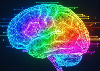 Colorful digital illustration of a human brain with neon wireframe lines, representing neuroscience, psychology, and brain research. Ideal for psychology news, brain health, and cognitive sciences articles.