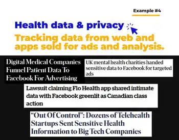 Information ecosystem disrupting health, Ex #4: Trace data from user activity on health web sites and apps is used for targeted ads and profiling