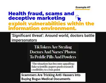 Information ecosystem disrupting health, Ex #7: Online health information fraud, scams and deceptive marketing