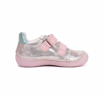 Pantofi din piele pentru copii cu supinație, model roz și argintiu, confortabili și durabili.