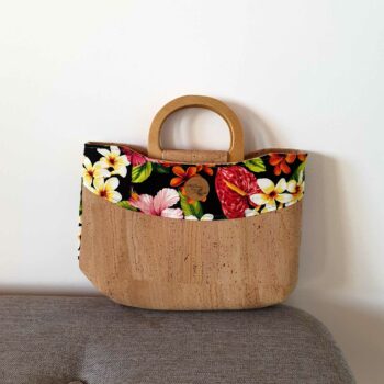 sac taina liege noir fleurs tropicales polynesie