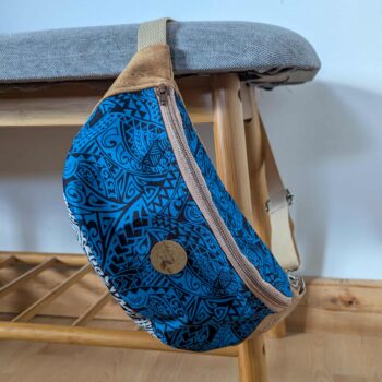 Sac banane: liège et tissu polynésien Bleu tatouage