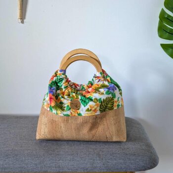 Sac Miti : liège et tissu polynésien hibiscus
