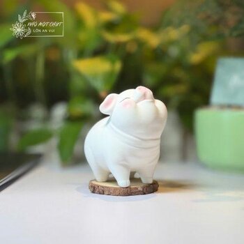 Heo gốm trắng dễ thương decor bàn làm việc