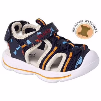Sandale cu talpa spuma si brant din piele naturala Informatii suplimentare: Branț din piele Culoare: albastru Culoare spot: portocale Material: țesătură Nuanţă: Marina sex: băieți Tip clemă: Velcro