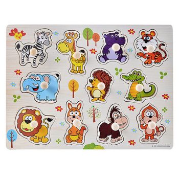 Houten dierentuin puzzel 30cm met handgripjes noppenpuzzel