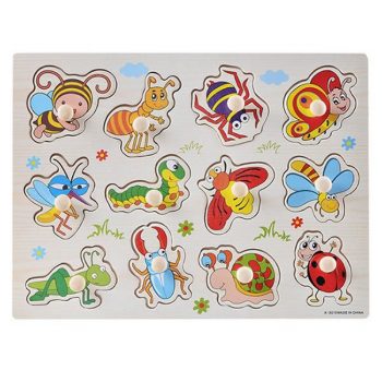 Houten insecten puzzel 30cm met handgripjes noppenpuzzel