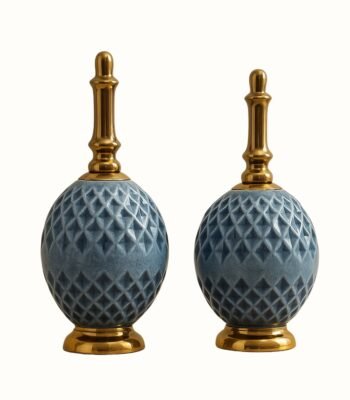 Luxury Blue Textured Decorative Showpiece with Golden Accents – Set of 2