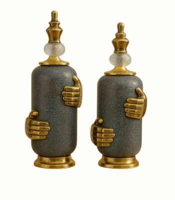 Designer Embrace-Themed Decorative Jar Set with Gold Detailing – Set of 2