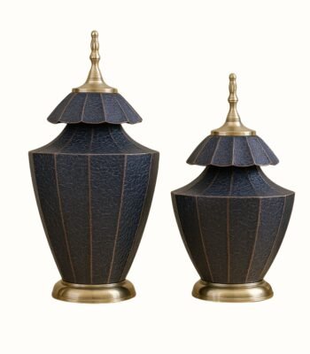 Royal Blue Crackle-Finish Decorative Jars with Double-Layered Lids – Set of 2