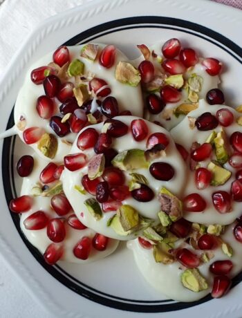white chocolate pomegrante medallions.