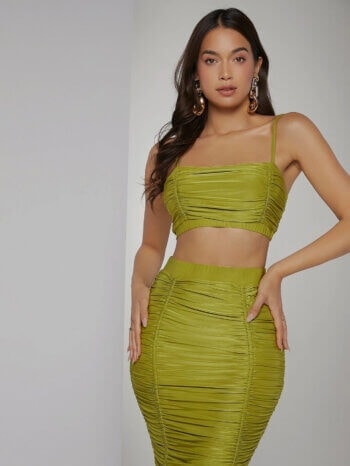 Ruched Crop Top And Pencil Skirt Set
