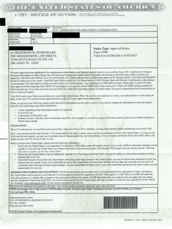 Redacted government document: Employment Authorization (EAD) Approval