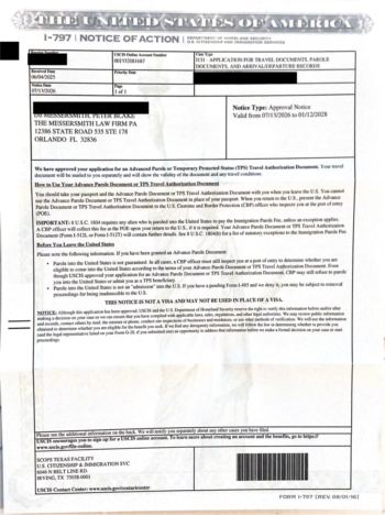 Redacted government document: Advance Parole Approval