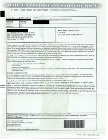 Redacted government document: Employment Authorization (EAD) Approval