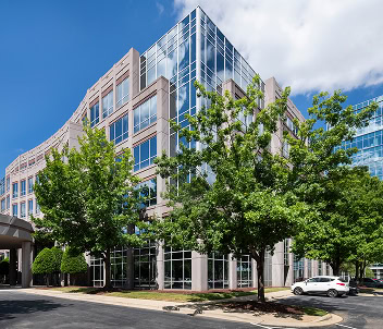 An exterior view of a freshly renovated Raleigh office with coworking spaces for lease