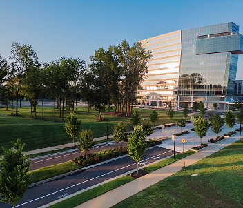 Exterior view of 1000 Social, a luxury office space leasing to Raleigh businesses