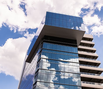 Exterior view of 1000 Social, leasing LEED and WELL certified eco-friendly office space