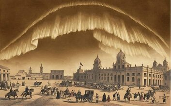 Ilustração da aurora austral vista em Santiago do Chile, em 1859