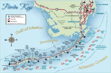 Map of the Florida Keys showing Florida Keys Dive Sites
