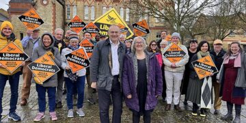 2024 PCC campaign: Liberal Democrat Leader Ed Davey pictured with Liberal Democrat Cambridgeshire and Peterborough Police and Crime Commissioner Candidate Edna Murphy (Right)
