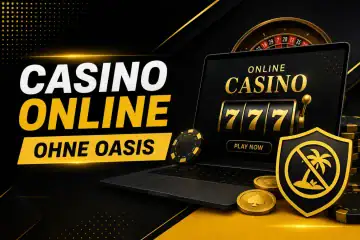 Casino online ohne OASIS: Laptop mit Slot-Symbolen und durchgestrichenem OASIS-Schild