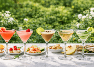 Spring martinis made with Felene flavored vodkas in classic martini glasses