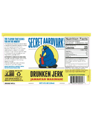 Label for Drunken Jerk Jamaican Marinade. 