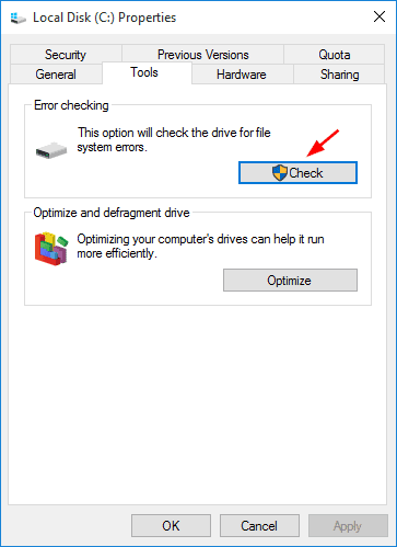 use CHKDSK in windows explorer