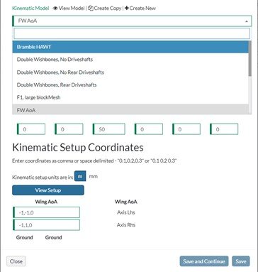 Kinematic setup coordinates