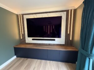 Media Wall Slat Panelling TV Mount Soundbar Living Area Storage Bespoke Home Renovations