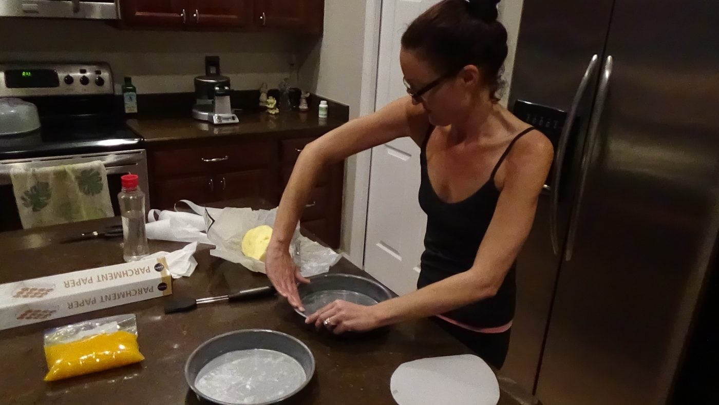 Buttering cake pans