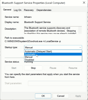 Bluetooth Support Service.