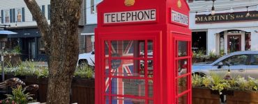 phone booth in front of shelly's tea rooms in plymouth mass