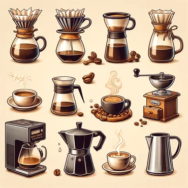 Different coffee brewing methods for Arabica and Robusta, shown with their respective coffee makers and cups.
