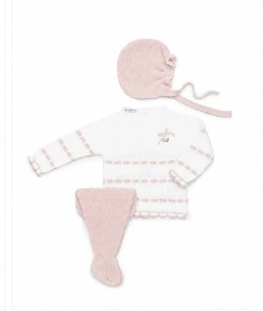 Conj 3pzs Punto Polaina Jersey Blanco y Rosa Palo