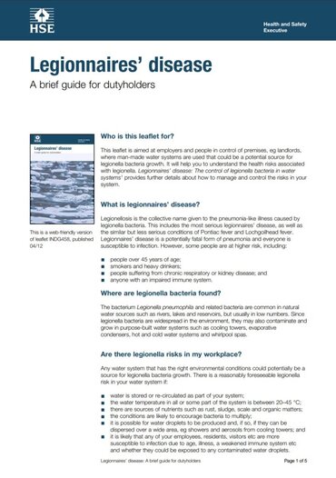 Legionnaires Diseases fact sheet thumbnail image.