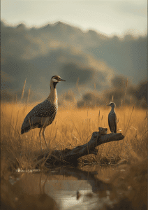 Tranquil Indian Forest with Bustard at Sunset