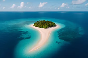 Aerial view of a secluded tropical island in the Philippines with a pristine white sandbar and turquoise waters.