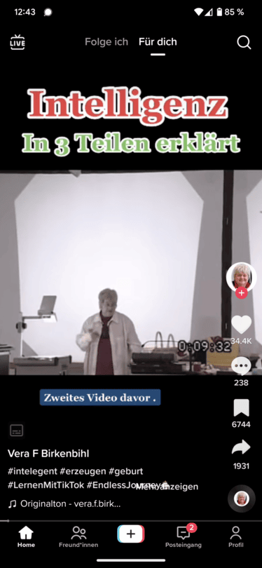 Vera Birkenbihl: Ihre Vorlesungen gibt's auch auf TikTok (Sceenshot)