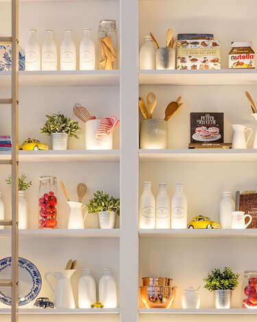 Gorgeous white light up pantry for the Coronavirus Pantry Recipes page on Sew White