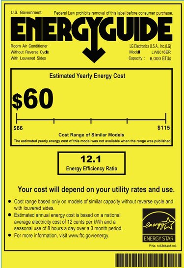 LG LW8016ER Window Unit Energy Guide