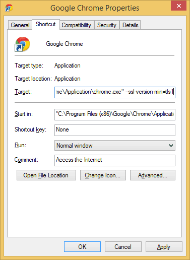 Disable SSLv3 in the Chrome Browser