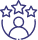 An icon of a person's head and shoulders with three stars above them in a semi-circle.