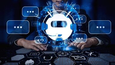 wirtualny chatbot, w tle człowiek